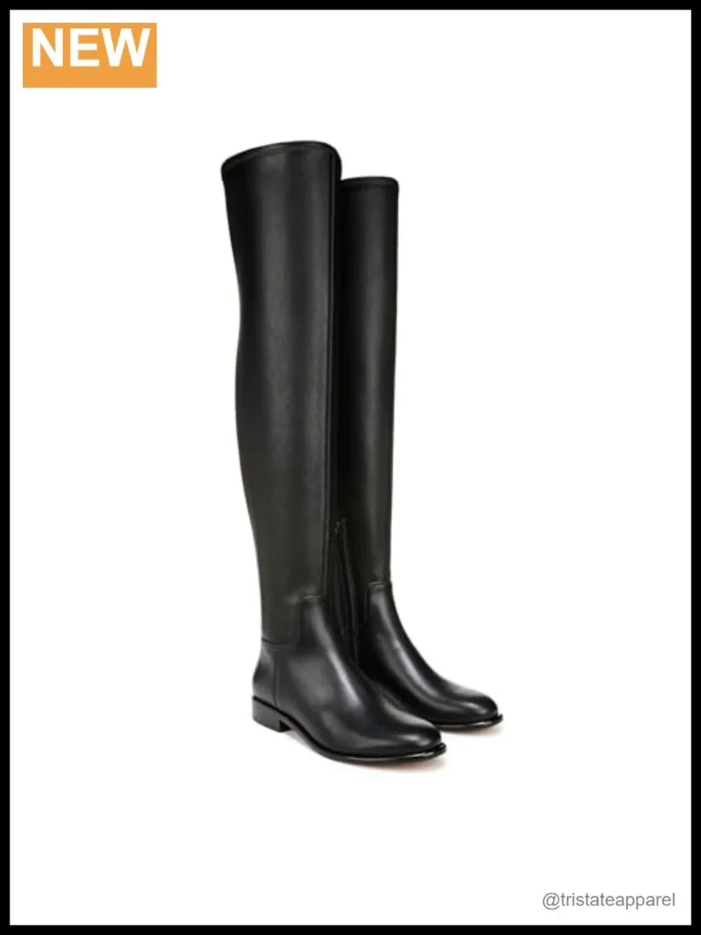 Vince Cody Leather Over-the-Knee Boots Round Toe Stacked Heel Zip